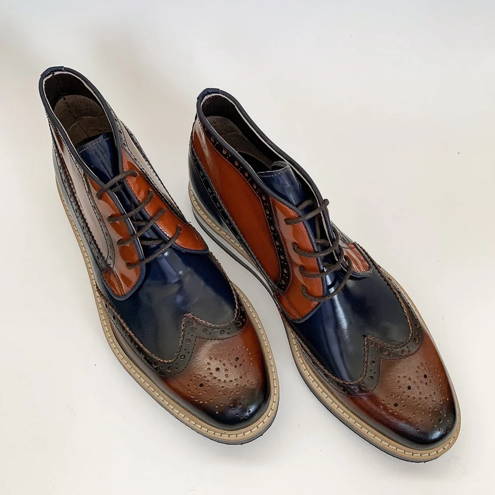 Brown-Navy Blue Derby Leather Half Boot